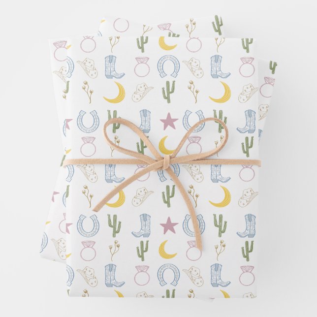 Feuille De Papier Cadeau Mariage Cowgirl Sud-Ouest (En situation)