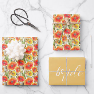 Feuille De Papier Cadeau Mariage de Coquelicots Orange