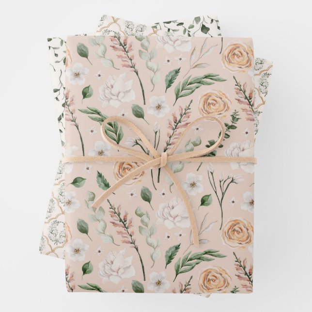 Feuille De Papier Cadeau Mariage de Motif botanique aquarelle (En situation)