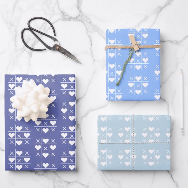 Feuille De Papier Cadeau Mariage double XOXO bleu personnalisé, Anniversair (Recto)