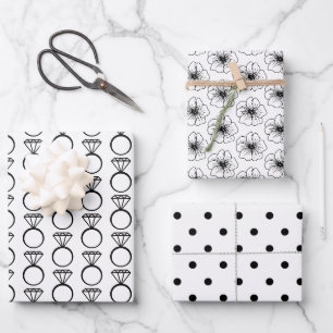 Feuille De Papier Cadeau Mariage/Douche de Mariée Noir & Blanc