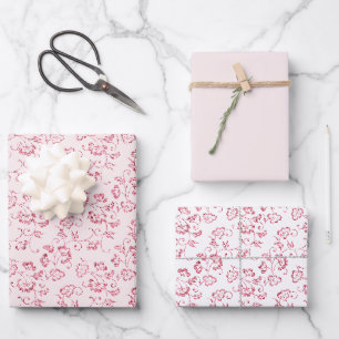 Feuille De Papier Cadeau Mariage Fleuris Pailletés Rose Tendré Romantique