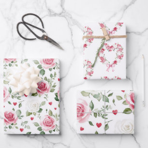 Feuille De Papier Cadeau Mariage Fleurs de Rose Cœurs Baby Shower