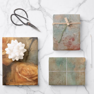 Feuille De Papier Cadeau Mariage Fleurs de Rose Pêche Fête de Mariage
