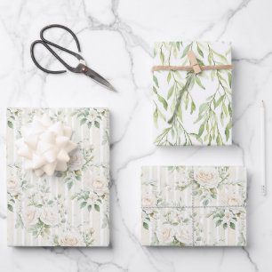 Feuille De Papier Cadeau Mariage Fleurs de Roses Crème Romantique Fête de M