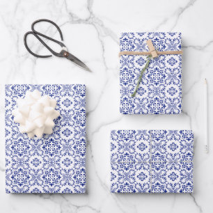 Feuille De Papier Cadeau Mariage Mosaïque Bleu Méditerranéen Moderne