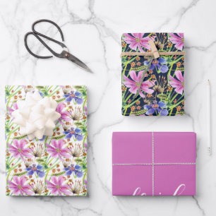 Feuille De Papier Cadeau Mariage nuptial rose et bleu Cosmos