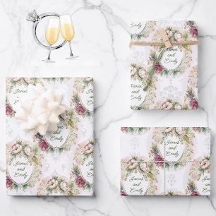 Feuille De Papier Cadeau Mariage Pays Rose Personnaliser les noms Damask 3