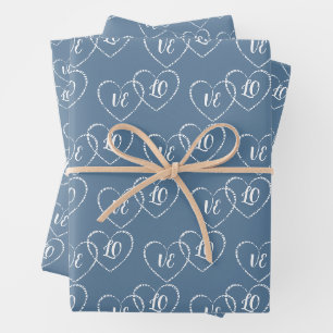 Feuille De Papier Cadeau Mariage personnalisé Bleu & Blanc Coeur Charms