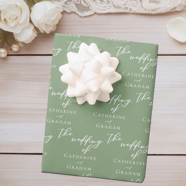 Feuille De Papier Cadeau Mariage personnalisé Chic Sage Green (Créateur téléchargé)