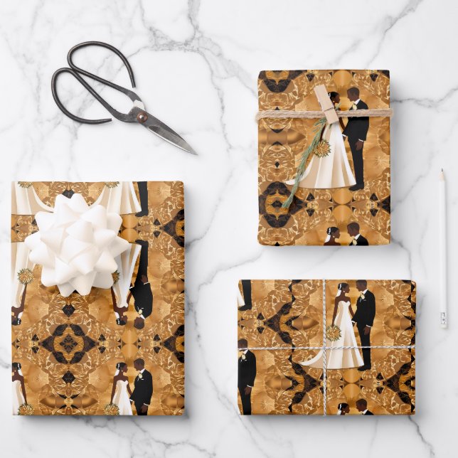 Feuille De Papier Cadeau Mariage romantique couple amoureux (Recto)