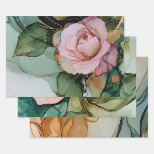 Feuille De Papier Cadeau Mariage romantique floral rose blanc