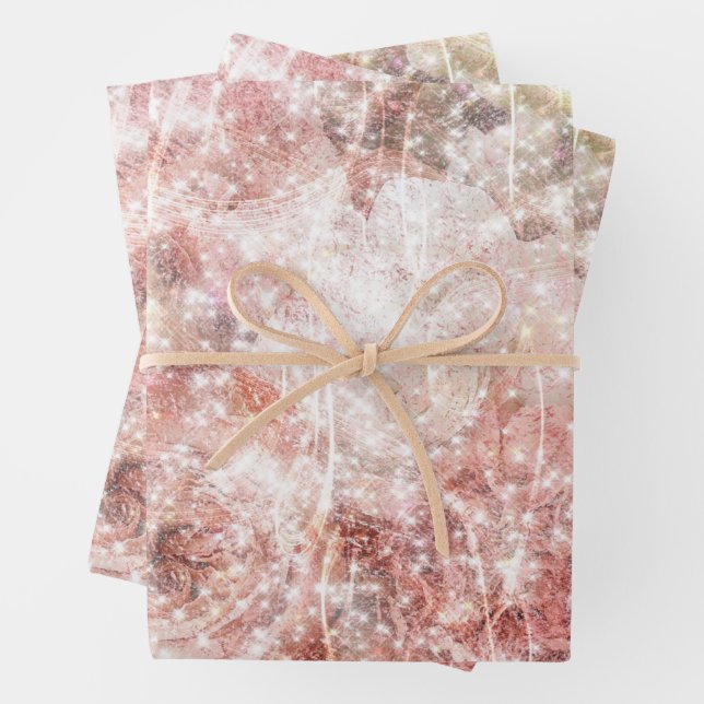 Feuille De Papier Cadeau Mariage romantique rose étincelant (En situation)
