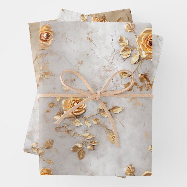 Feuille De Papier Cadeau Mariage Rose Pearl Gold (En situation)