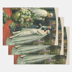 Feuille De Papier Cadeau Mariage vintage, Mariée et Salle avec Menorah