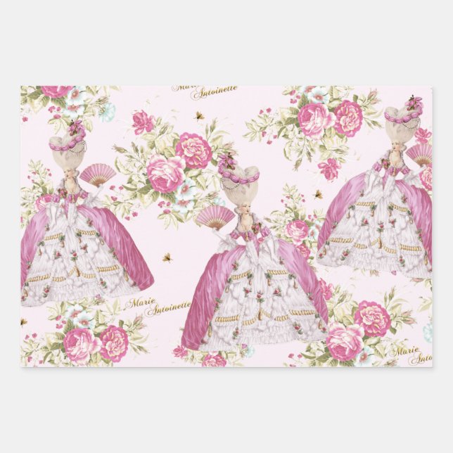 Feuille De Papier Cadeau Marie Antoinette Pink Floral Roses (Devant)