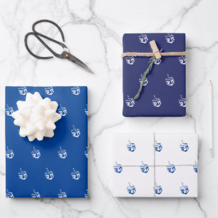 Feuille De Papier Cadeau Marine blanche moderne dreidel motifs Hanoukka