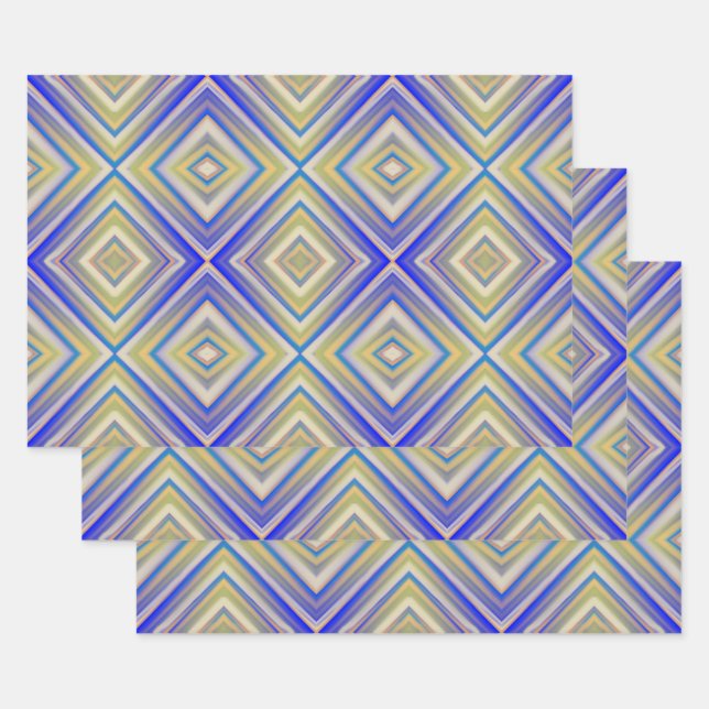Feuille De Papier Cadeau Marine Blues Alternative Diamond Motif (Lot)