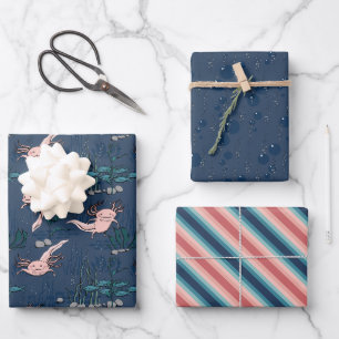 Feuille De Papier Cadeau Marine & Blush Pink Mexicaine Salamander Axolotl