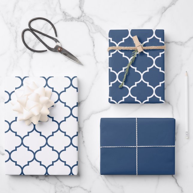 Feuille De Papier Cadeau Marine Damask Motif marocain (Recto)