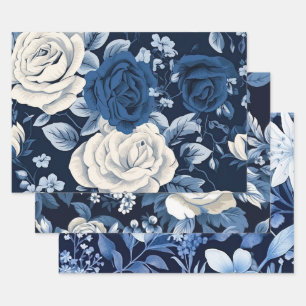 Feuille De Papier Cadeau Marine des fleurs bleues poussiéreuses