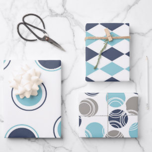 Feuille De Papier Cadeau Marine et bleu clair sur blanc