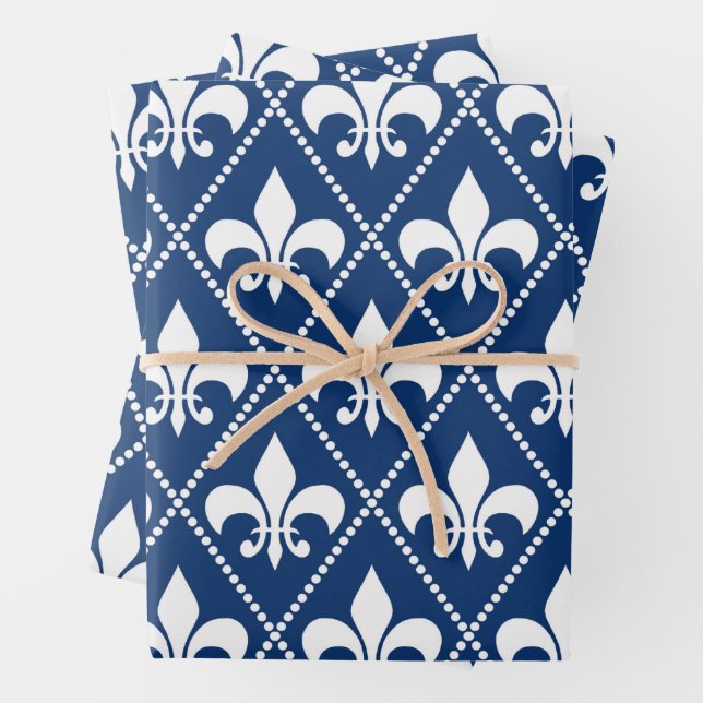 Feuille De Papier Cadeau Marine Fleur de Lis (En situation)