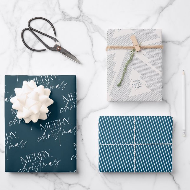 Feuille De Papier Cadeau Marine moderne Joyeux Arbre de Noël (Recto)