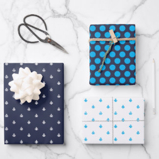 Feuille De Papier Cadeau Marine nautique et bleu clair