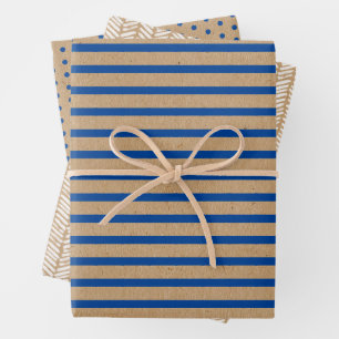 Feuille De Papier Cadeau Marine Nautique Lignes Bleues Faux Rustique Brown 