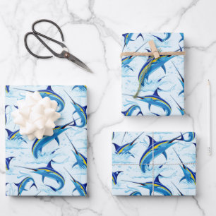 Feuille De Papier Cadeau Marlin Bleu Jaillissant de l'Océan
