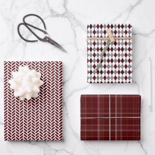 Feuille De Papier Cadeau Maroon et gris Motifs mixtes