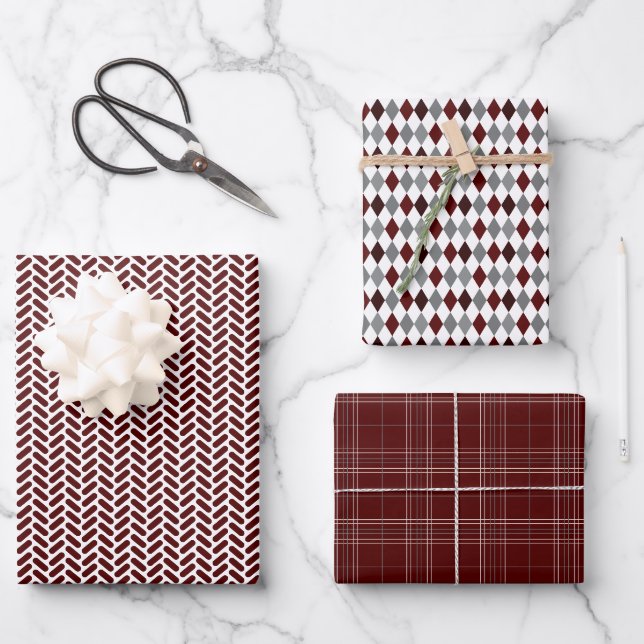 Feuille De Papier Cadeau Maroon et gris Motifs mixtes (Recto)