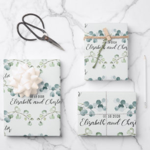 Feuille De Papier Cadeau Marque Mariage Eucalyptus Vert Sage Lumière