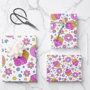 Feuille De Papier Cadeau Marque-page cupcake coloré mignon, fleur et bagel