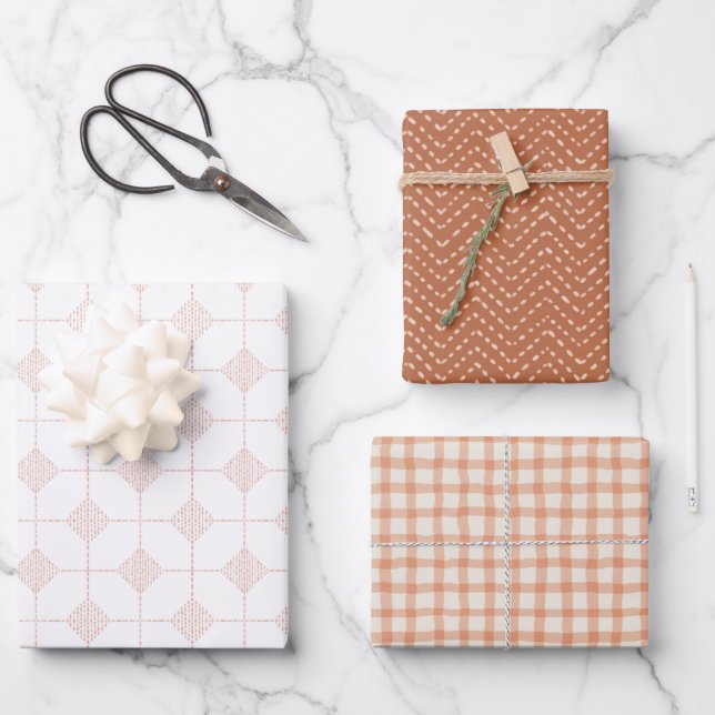 Feuille De Papier Cadeau Marques géométriques toniques chaudes (Recto)