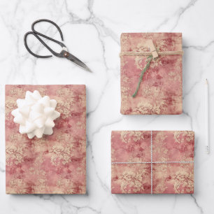 Feuille De Papier Cadeau marsala victorienne vintage et damas or