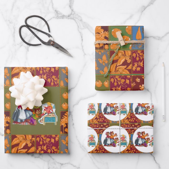Feuille De Papier Cadeau Masha et 3 ours (Recto)