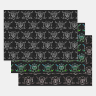 Feuille De Papier Cadeau Masque de gardien noir et blanc