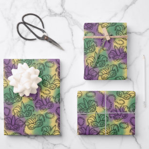 Feuille De Papier Cadeau Masques et perles de Mardi Gras Style de dessin do