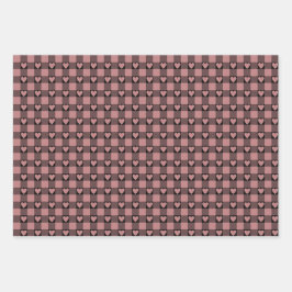 Feuille De Papier Cadeau Mauve Pink Black Buffalo Heart Plaid