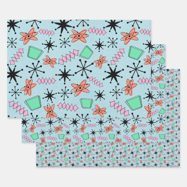 Feuille De Papier Cadeau MCM encre rose orange sur le mélange bleu de taill (Lot)