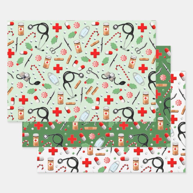 Feuille De Papier Cadeau Médecin ou infirmière cadeau de Noël (Lot)