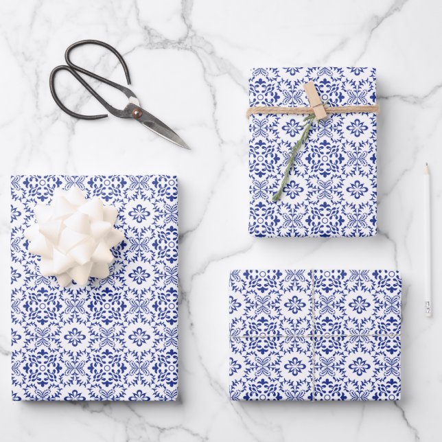 Feuille De Papier Cadeau Mediterranean Lemons Blue Mosaic Tile Wedding (Recto)
