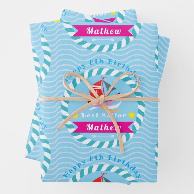 Feuille De Papier Cadeau Meilleur marin bleu (En situation)