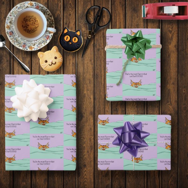 Feuille De Papier Cadeau Meilleur Père Chat Jamais ! Fête des pères (Créateur téléchargé)