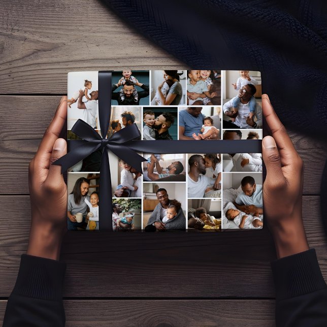 Feuille De Papier Cadeau Meilleur Père Jamais Personnalisé Famille Photo Co (Best Dad Ever Personalized Family Photo Collage Wrapping Paper Sheets)