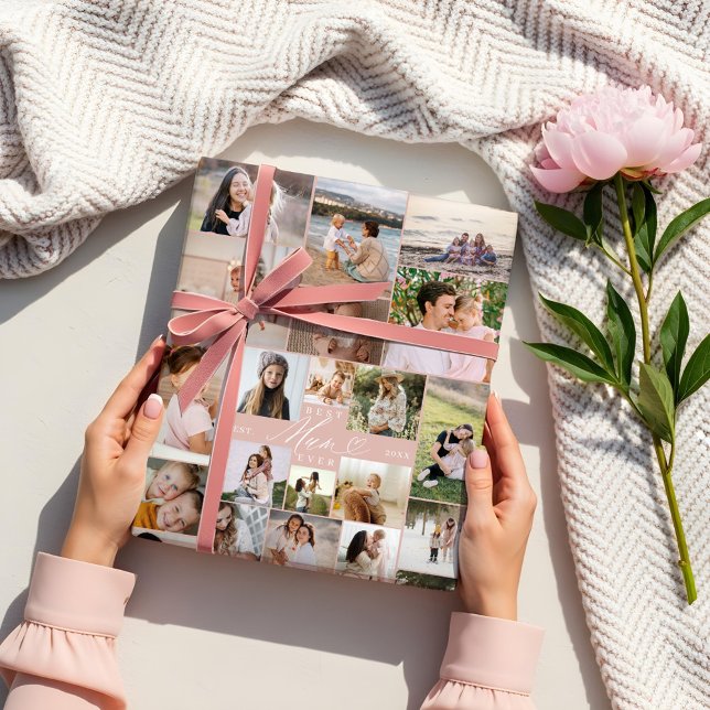 Feuille De Papier Cadeau Meilleure maman Jour Script Fête des mères Collage (Best Mum Ever Script Mothers Day Photo Collage Wrapping Paper Sheets)