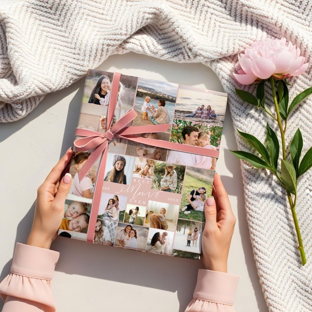 Feuille De Papier Cadeau Meilleure Maman Jour Script Fête des mères Collage (Best Mom Ever Script Mothers Day Photo Collage Wrapping Paper Sheets)