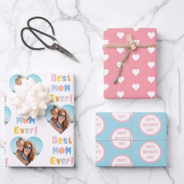 Feuille De Papier Cadeau Meilleure Maman Joyeuse Fête des Mères Photo (Recto)